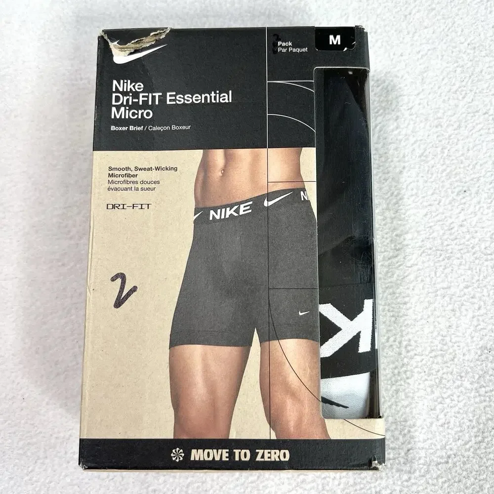 Nike Dri-FIT Essential Micro Men's Boxer Brief 2 Pack 5” inseam Medium Black NEW